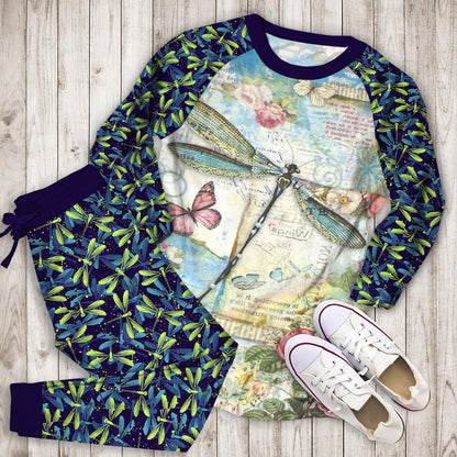 Dragonfly Pajama Set |Sleepwear Pjs Sets | Raglan Shirt Pants Set