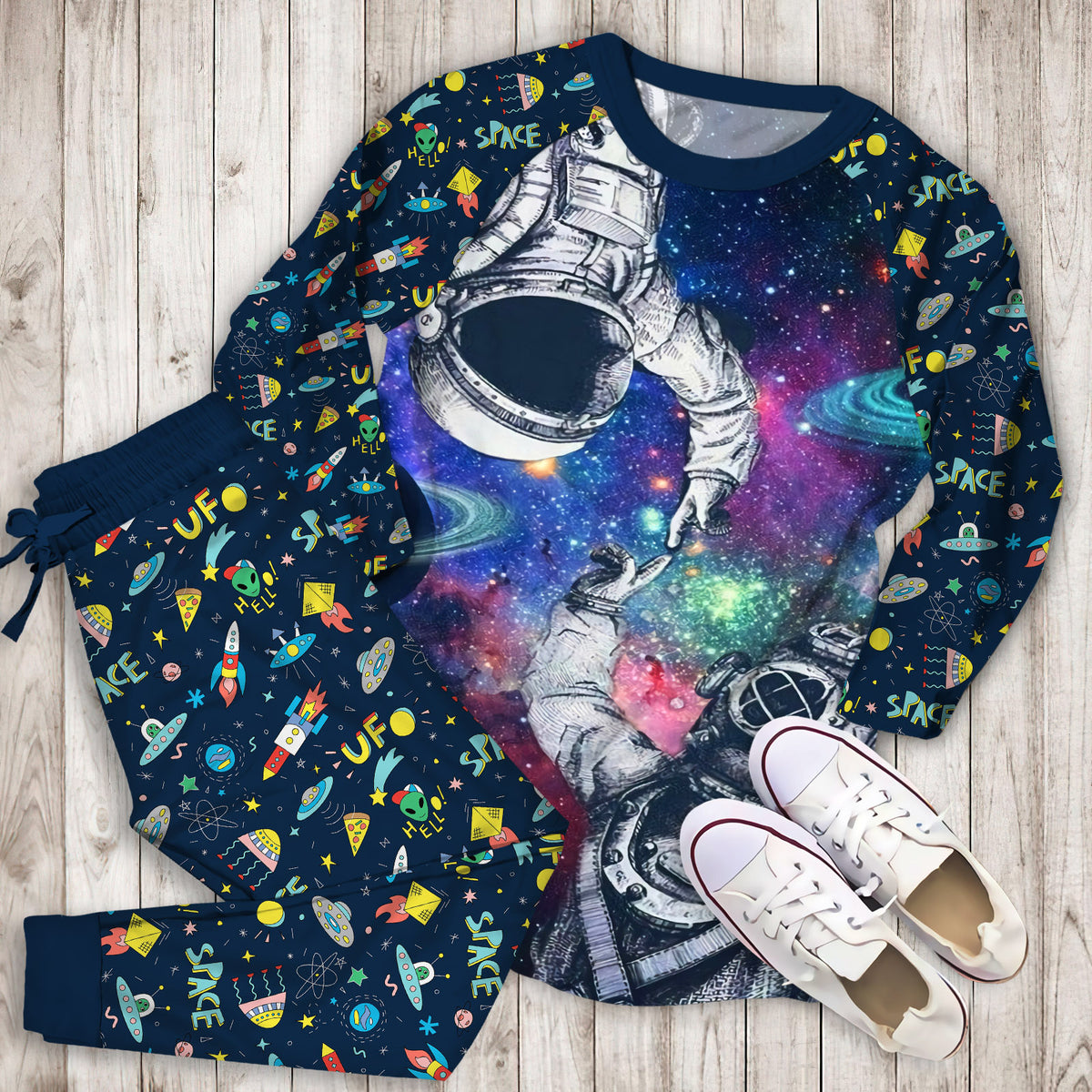 Astronaut Touching Pajama Set |Sleepwear Pjs Sets | Raglan Shirt Pants Set