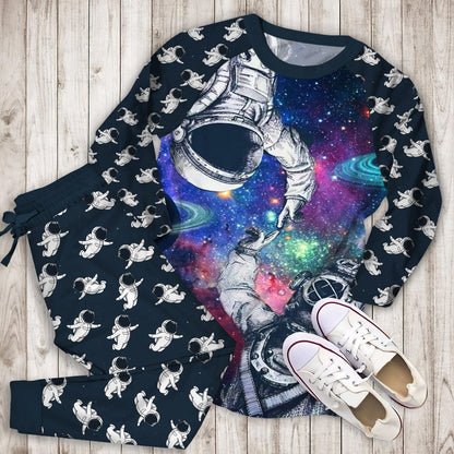 Astronaut Touching Pajama Set |Sleepwear Pjs Sets | Raglan Shirt Pants Set