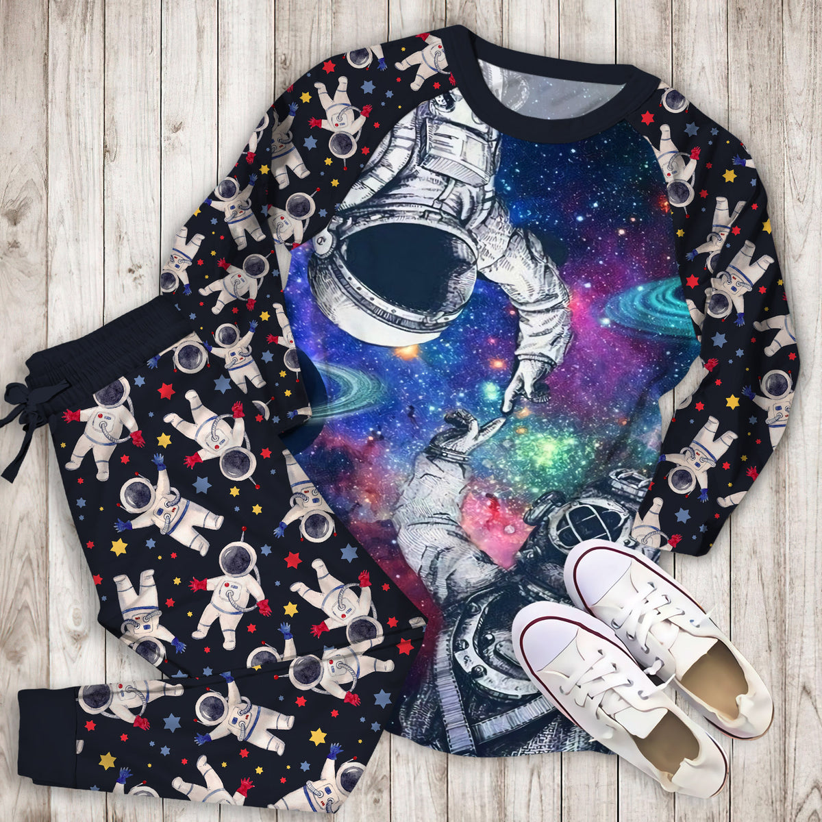 Astronaut Touching Pajama Set |Sleepwear Pjs Sets | Raglan Shirt Pants Set