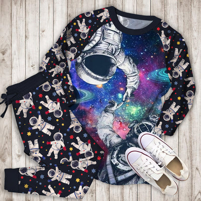 Astronaut Touching Pajama Set |Sleepwear Pjs Sets | Raglan Shirt Pants Set