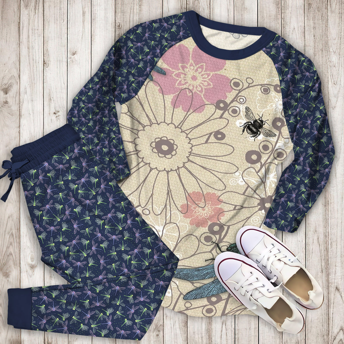 Dragonfly Pajama Set | Pajamas | Cotton Sleepwear Sets | Soft Long Sleeve Pjs | Raglan Shirt and Pants Set