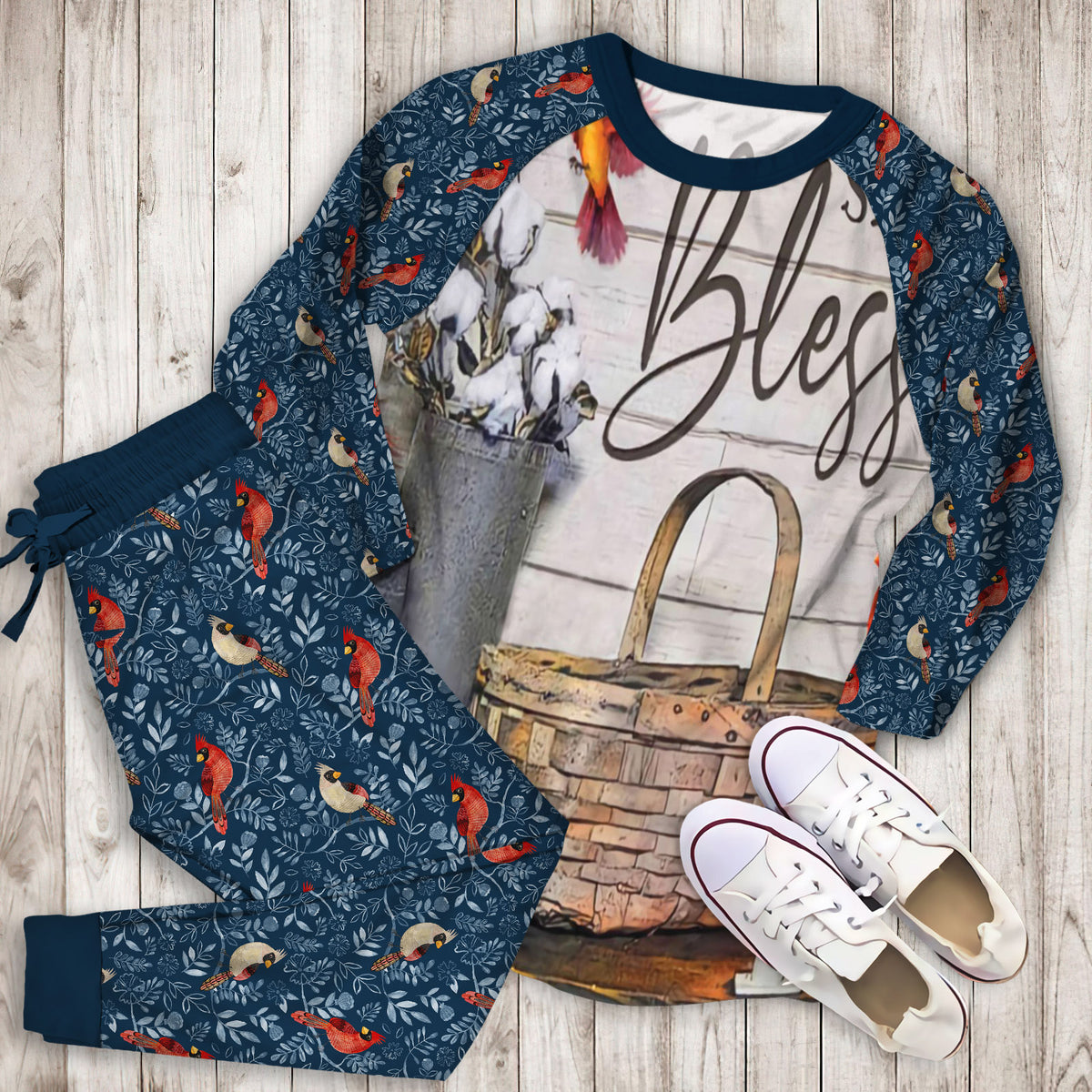 Cardinal Bird Pajama Set | Pajamas | Cotton Sleepwear Sets | Soft Long Sleeve Pjs | Raglan Shirt and Pants Set