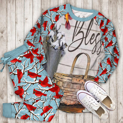 Cardinal Bird Pajama Set | Pajamas | Cotton Sleepwear Sets | Soft Long Sleeve Pjs | Raglan Shirt and Pants Set