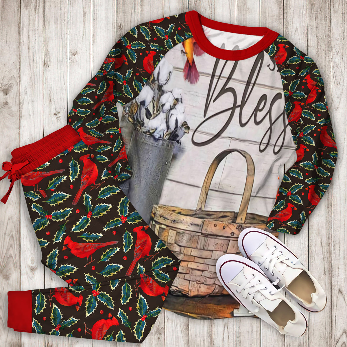 Cardinal Bird Pajama Set | Pajamas | Cotton Sleepwear Sets | Soft Long Sleeve Pjs | Raglan Shirt and Pants Set