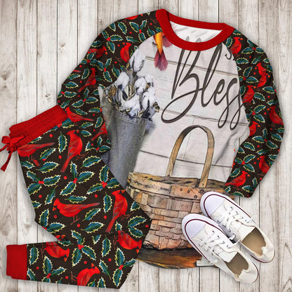 Cardinal Bird Pajama Set | Pajamas | Cotton Sleepwear Sets | Soft Long Sleeve Pjs | Raglan Shirt and Pants Set
