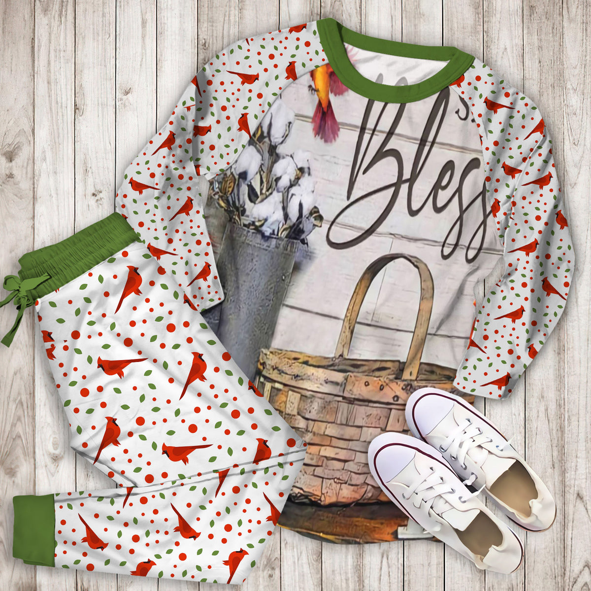 Cardinal Bird Pajama Set | Pajamas | Cotton Sleepwear Sets | Soft Long Sleeve Pjs | Raglan Shirt and Pants Set