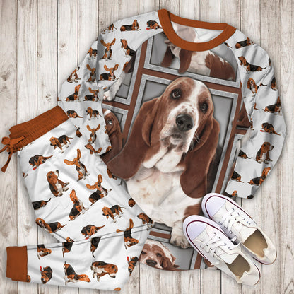 Basset Hound Pajama Set |Sleepwear Pjs Sets | Raglan Shirt Pants Set