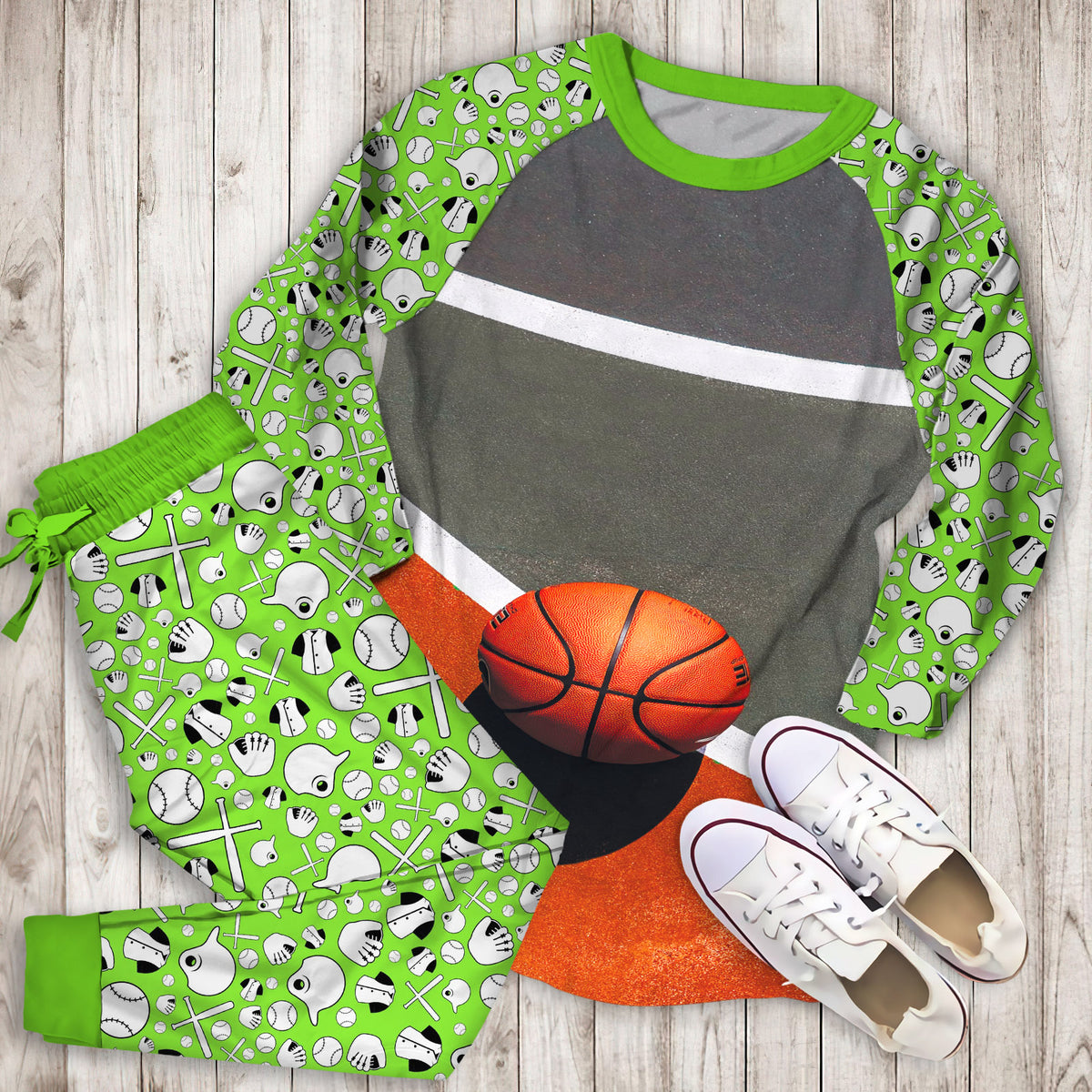 Yard Basketball Pajama Set | Pajamas | Cotton Sleepwear Sets | Soft Long Sleeve Pjs | Raglan Shirt and Pants Set