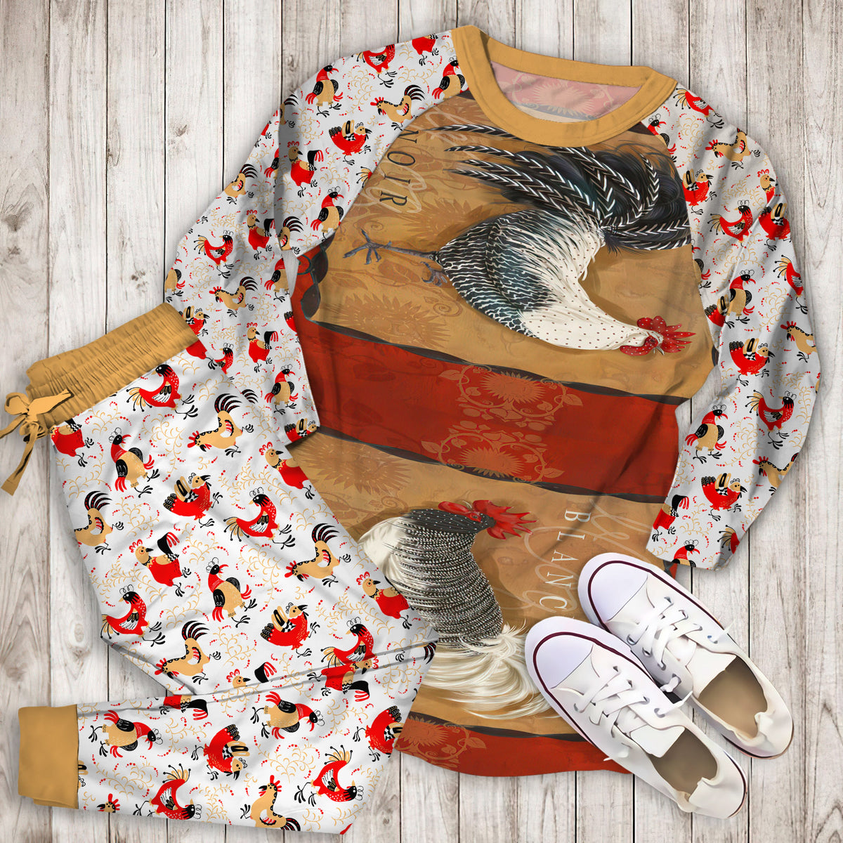 Rooster Pajama Set | Pajamas | Cotton Sleepwear Sets | Soft Long Sleeve Pjs | Raglan Shirt and Pants Set