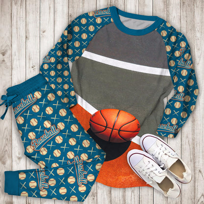 Yard Basketball Pajama Set | Pajamas | Cotton Sleepwear Sets | Soft Long Sleeve Pjs | Raglan Shirt and Pants Set
