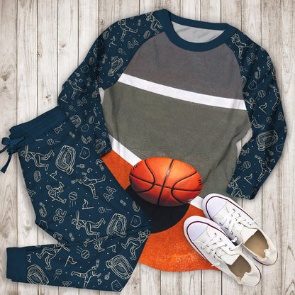 Yard Basketball Pajama Set | Pajamas | Cotton Sleepwear Sets | Soft Long Sleeve Pjs | Raglan Shirt and Pants Set