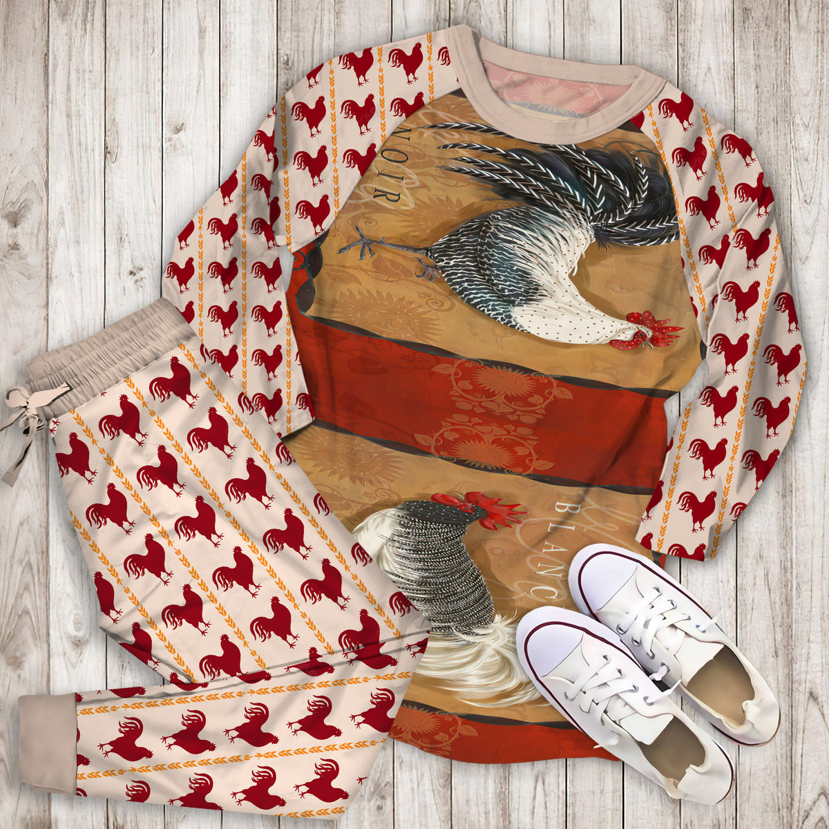 Rooster Pajama Set | Pajamas | Cotton Sleepwear Sets | Soft Long Sleeve Pjs | Raglan Shirt and Pants Set