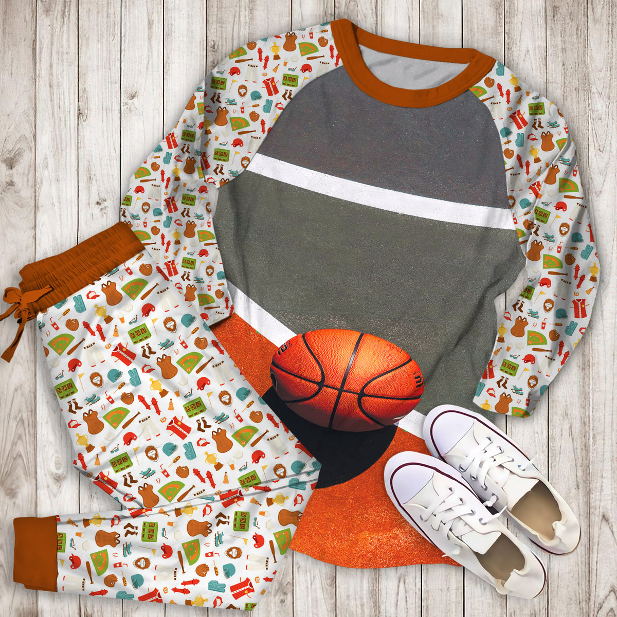 Yard Basketball Pajama Set | Pajamas | Cotton Sleepwear Sets | Soft Long Sleeve Pjs | Raglan Shirt and Pants Set
