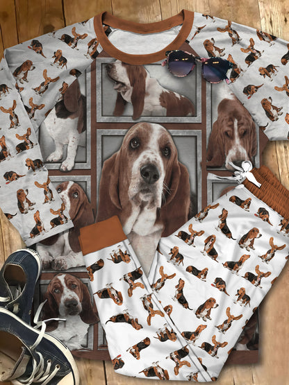 Basset Hound Pajama Set |Sleepwear Pjs Sets | Raglan Shirt Pants Set