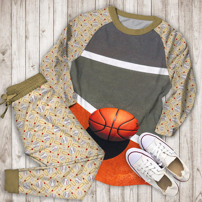 Yard Basketball Pajama Set | Pajamas | Cotton Sleepwear Sets | Soft Long Sleeve Pjs | Raglan Shirt and Pants Set