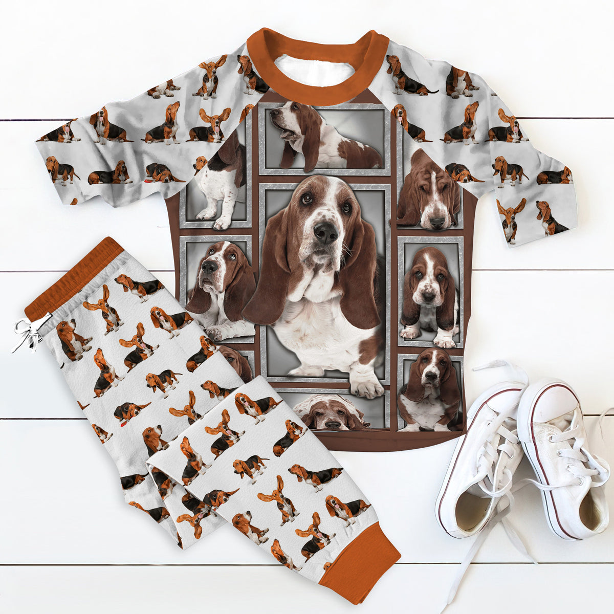 Basset Hound Pajama Set |Sleepwear Pjs Sets | Raglan Shirt Pants Set