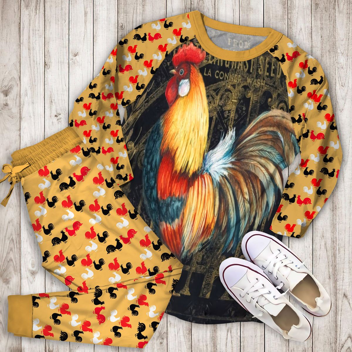 Rooster Pajama Set | Pajamas | Cotton Sleepwear Sets | Soft Long Sleeve Pjs | Raglan Shirt and Pants Set