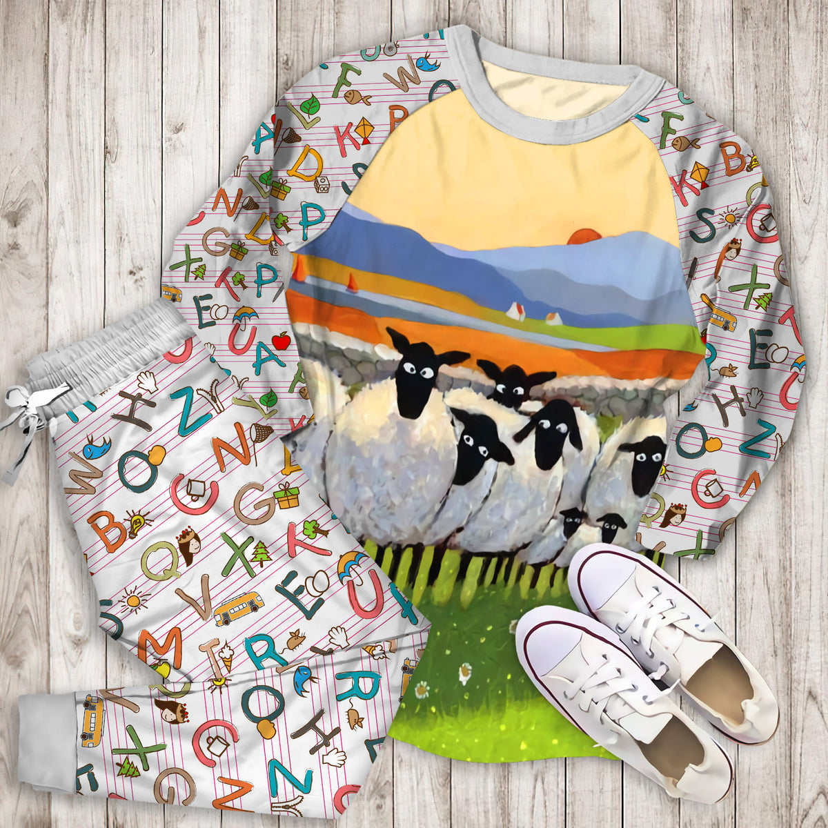 Alpha Pajama Set | Pajamas | Cotton Sleepwear Sets | Soft Long Sleeve Pjs | Raglan Shirt and Pants Set