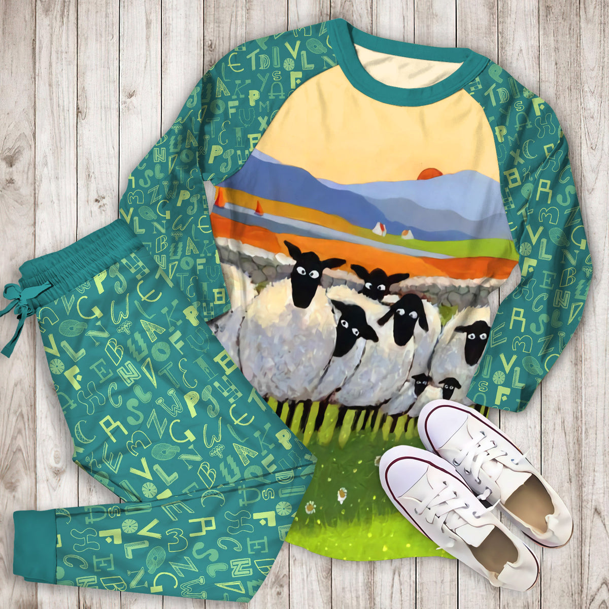 Alpha Pajama Set | Pajamas | Cotton Sleepwear Sets | Soft Long Sleeve Pjs | Raglan Shirt and Pants Set