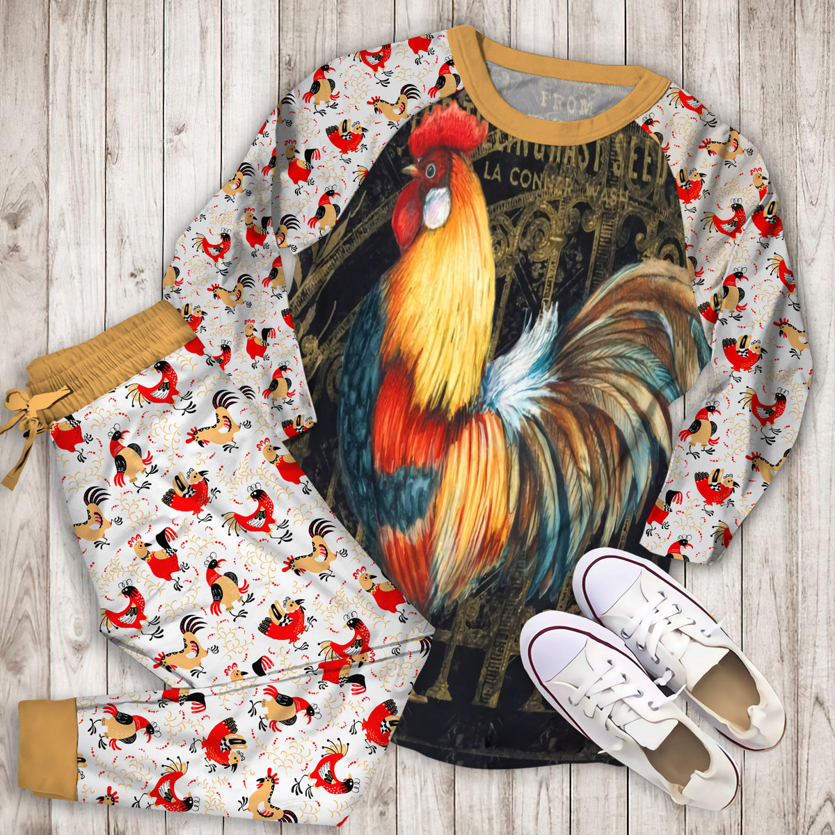 Rooster Pajama Set | Pajamas | Cotton Sleepwear Sets | Soft Long Sleeve Pjs | Raglan Shirt and Pants Set