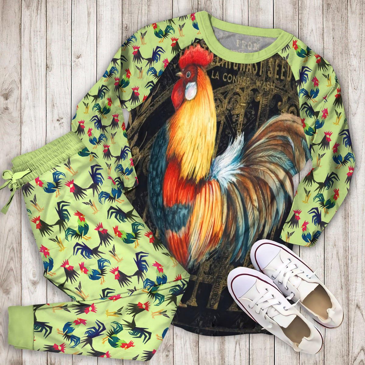Rooster Pajama Set | Pajamas | Cotton Sleepwear Sets | Soft Long Sleeve Pjs | Raglan Shirt and Pants Set