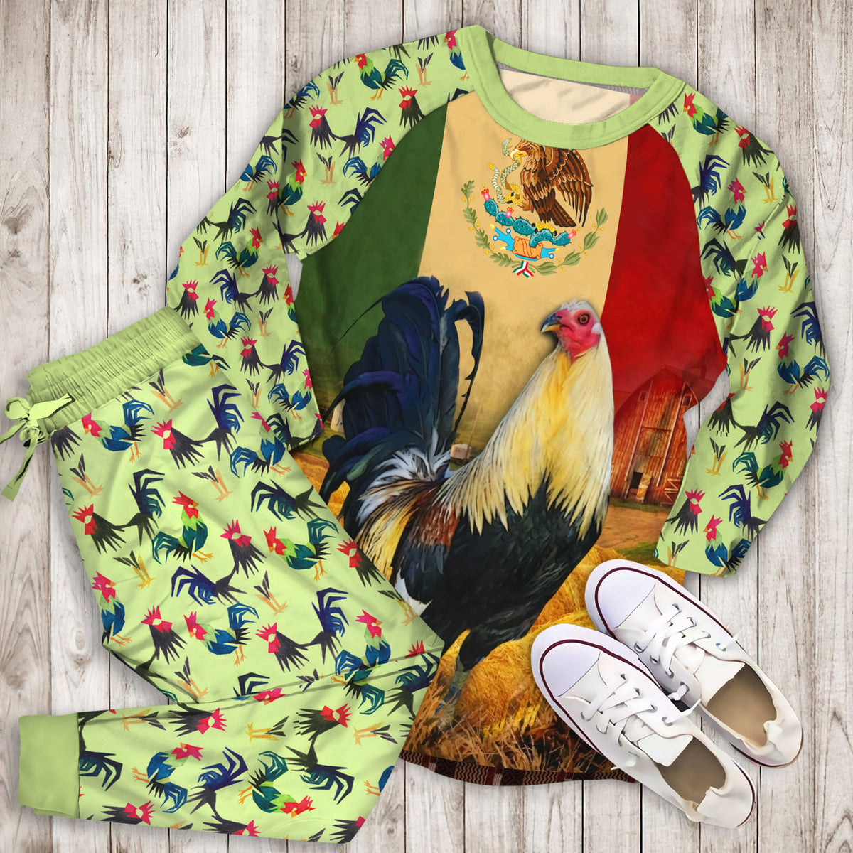 Rooster Mexico Pajama Set |Sleepwear Pjs Sets | Raglan Shirt Pants Set
