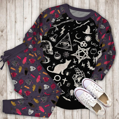 Elements Of Witchcraft Inspired By Wicca Pajama Set |Sleepwear Pjs Sets | Raglan Shirt Pants Set