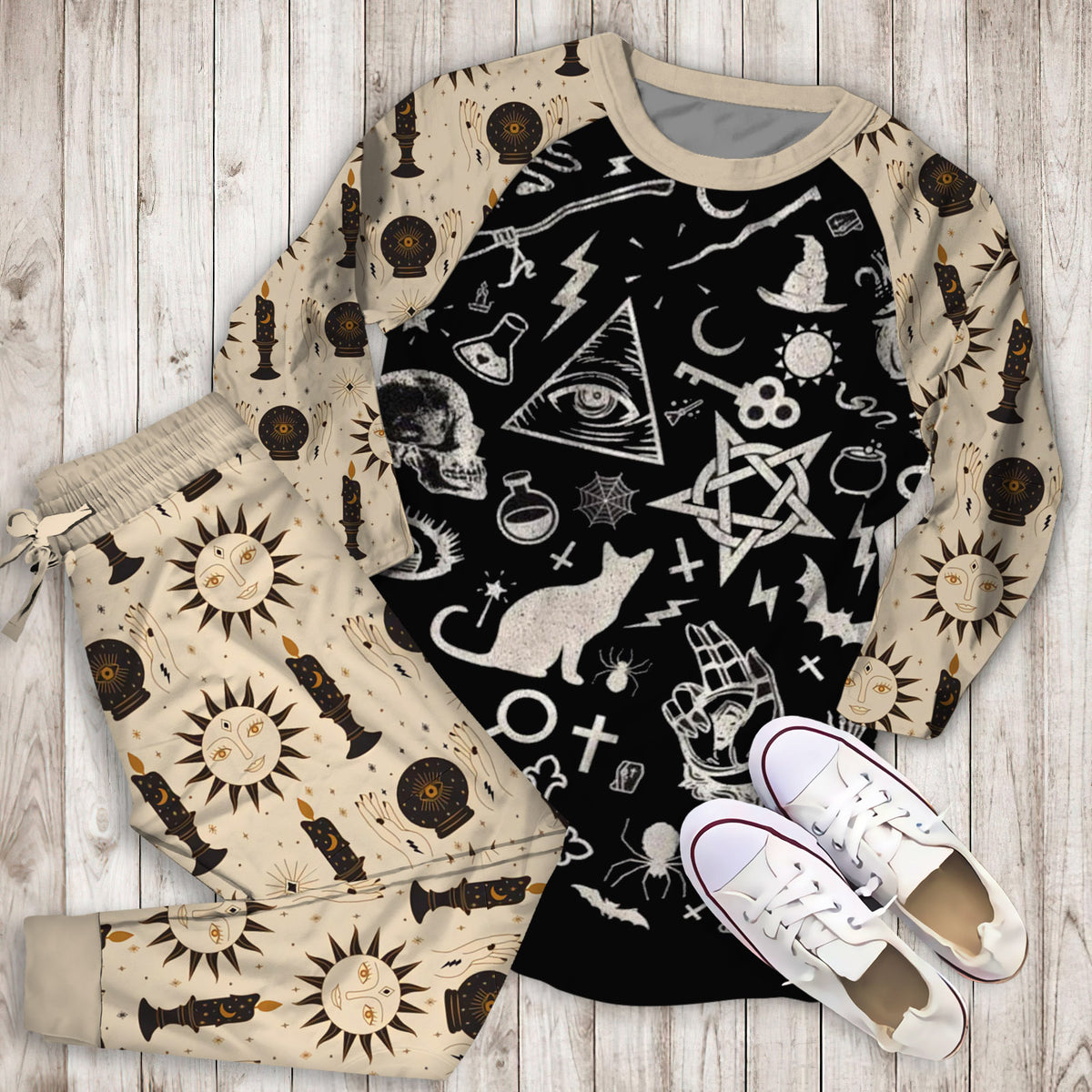 Elements Of Witchcraft Inspired By Wicca Pajama Set |Sleepwear Pjs Sets | Raglan Shirt Pants Set