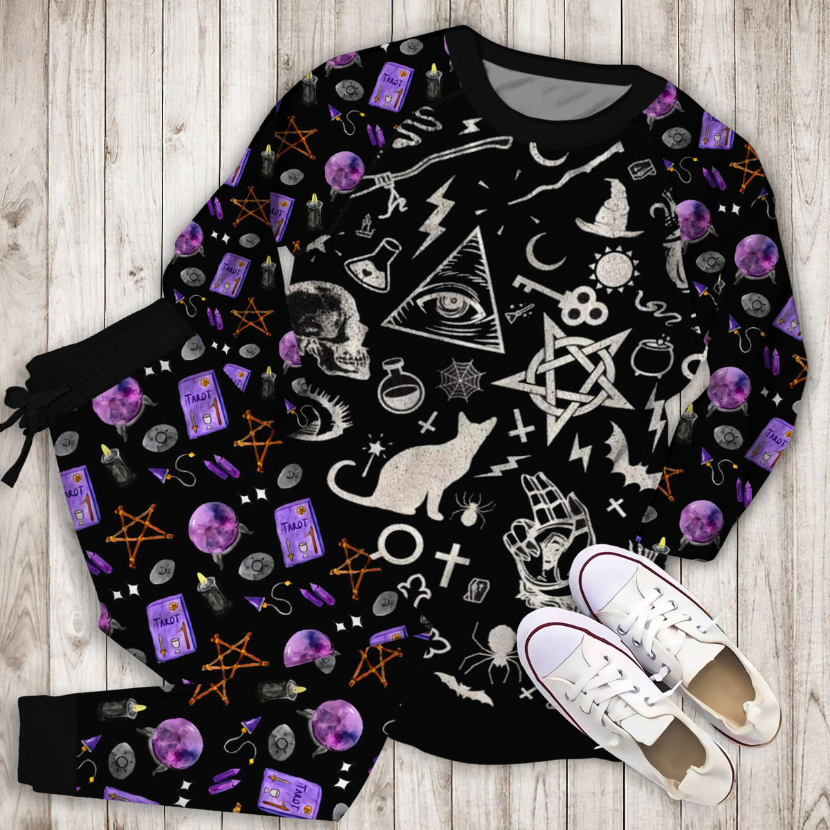 Elements Of Witchcraft Inspired By Wicca Pajama Set |Sleepwear Pjs Sets | Raglan Shirt Pants Set