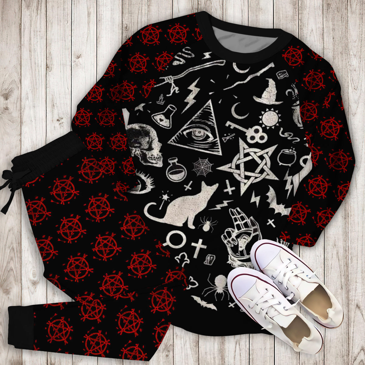 Elements Of Witchcraft Inspired By Wicca Pajama Set |Sleepwear Pjs Sets | Raglan Shirt Pants Set