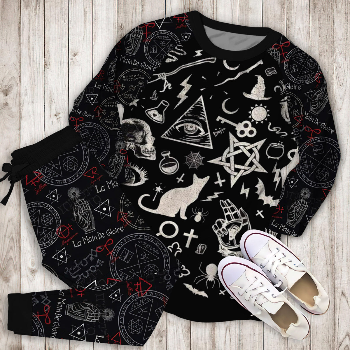 Elements Of Witchcraft Inspired By Wicca Pajama Set |Sleepwear Pjs Sets | Raglan Shirt Pants Set