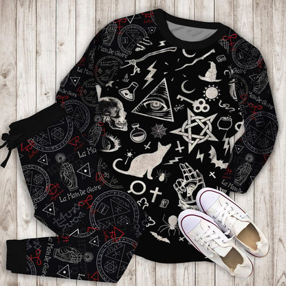 Elements Of Witchcraft Inspired By Wicca Pajama Set |Sleepwear Pjs Sets | Raglan Shirt Pants Set