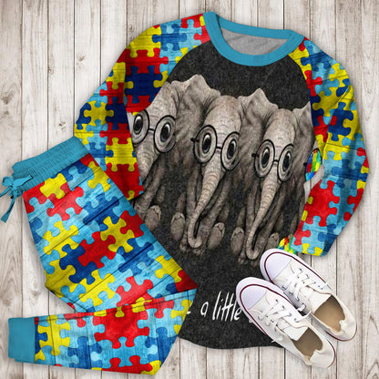 Autism Elephant Pajama Set | Pajamas | Cotton Sleepwear Sets | Soft Long Sleeve Pjs | Raglan Shirt and Pants Set