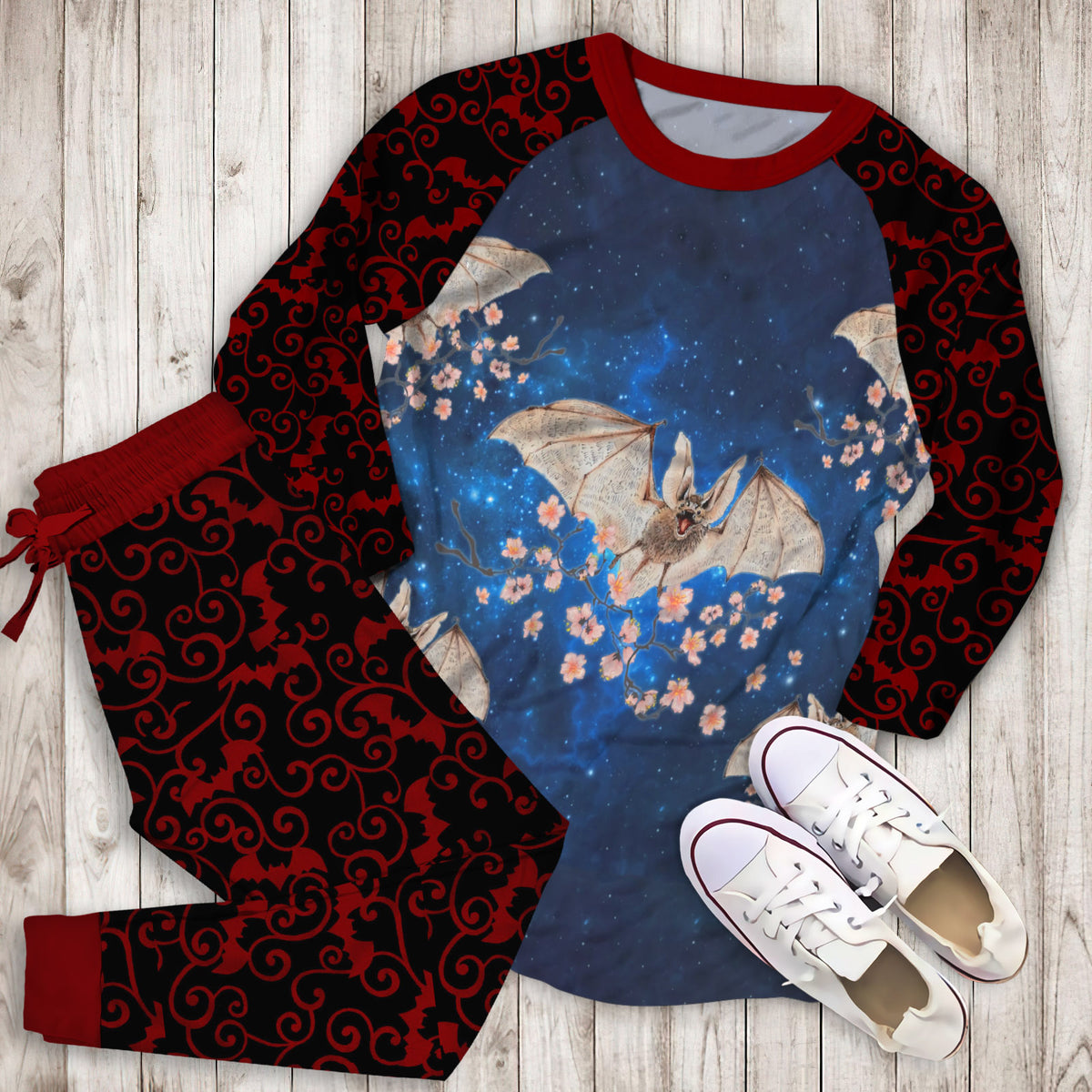 Bat Night Pajama Set | Pajamas | Cotton Sleepwear Sets | Soft Long Sleeve Pjs | Raglan Shirt and Pants Set