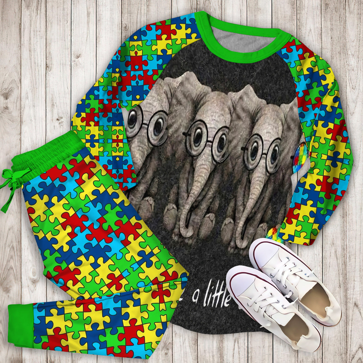 Autism Elephant Pajama Set | Pajamas | Cotton Sleepwear Sets | Soft Long Sleeve Pjs | Raglan Shirt and Pants Set