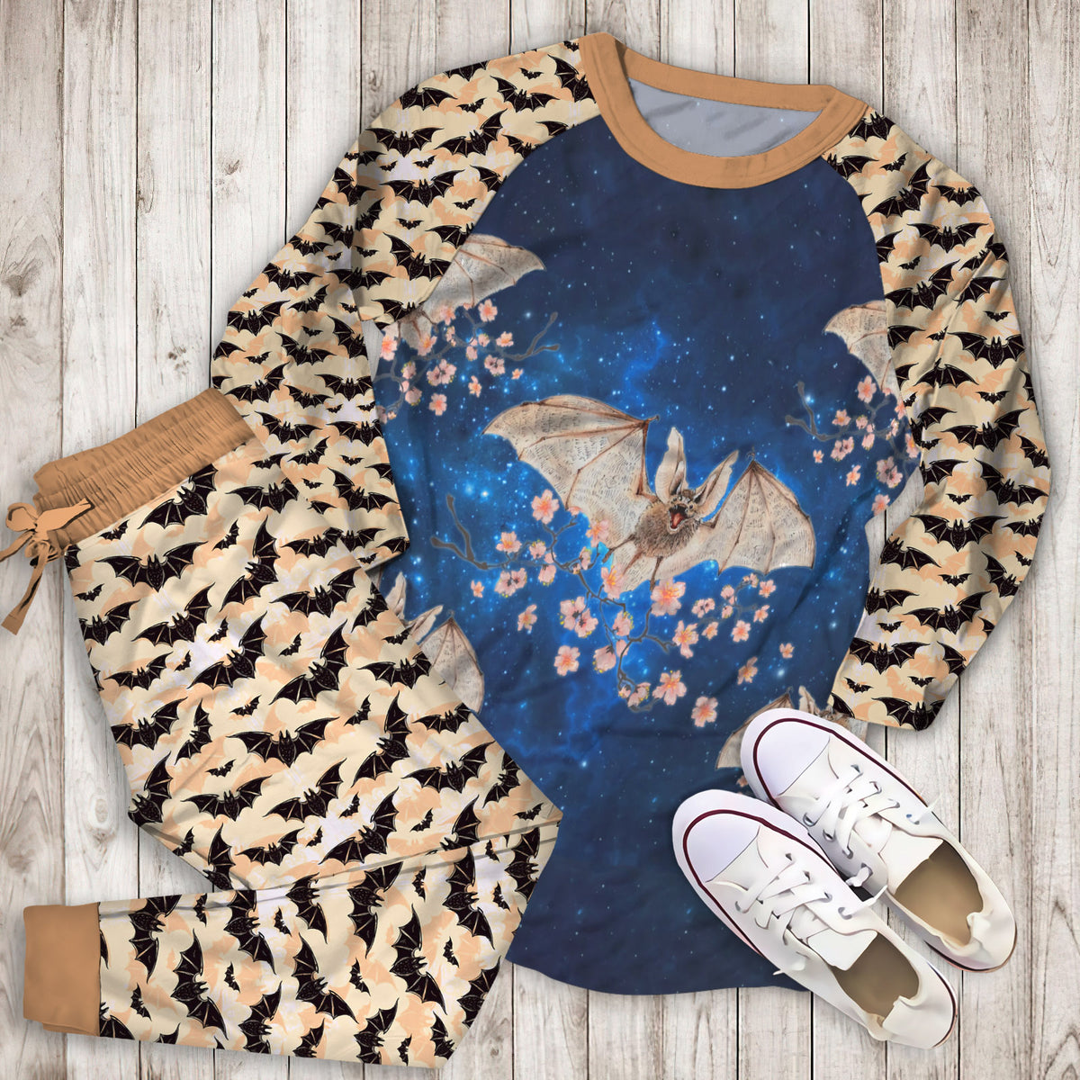 Bat Night Pajama Set | Pajamas | Cotton Sleepwear Sets | Soft Long Sleeve Pjs | Raglan Shirt and Pants Set