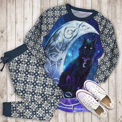 Celtic Moon Cat Pajama Set | Pajamas | Cotton Sleepwear Sets | Soft Long Sleeve Pjs | Raglan Shirt and Pants Set