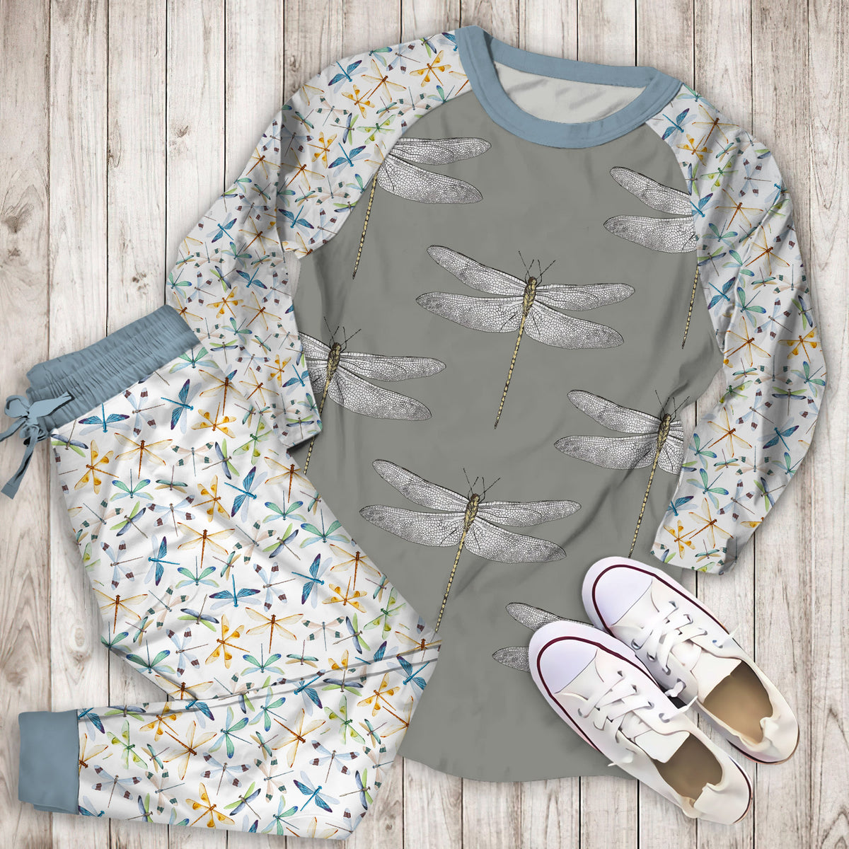 Dragonfly Pajama Set | Pajamas | Cotton Sleepwear Sets | Soft Long Sleeve Pjs | Raglan Shirt and Pants Set
