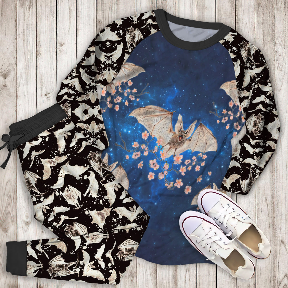 Bat Night Pajama Set | Pajamas | Cotton Sleepwear Sets | Soft Long Sleeve Pjs | Raglan Shirt and Pants Set