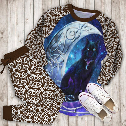 Celtic Moon Cat Pajama Set | Pajamas | Cotton Sleepwear Sets | Soft Long Sleeve Pjs | Raglan Shirt and Pants Set