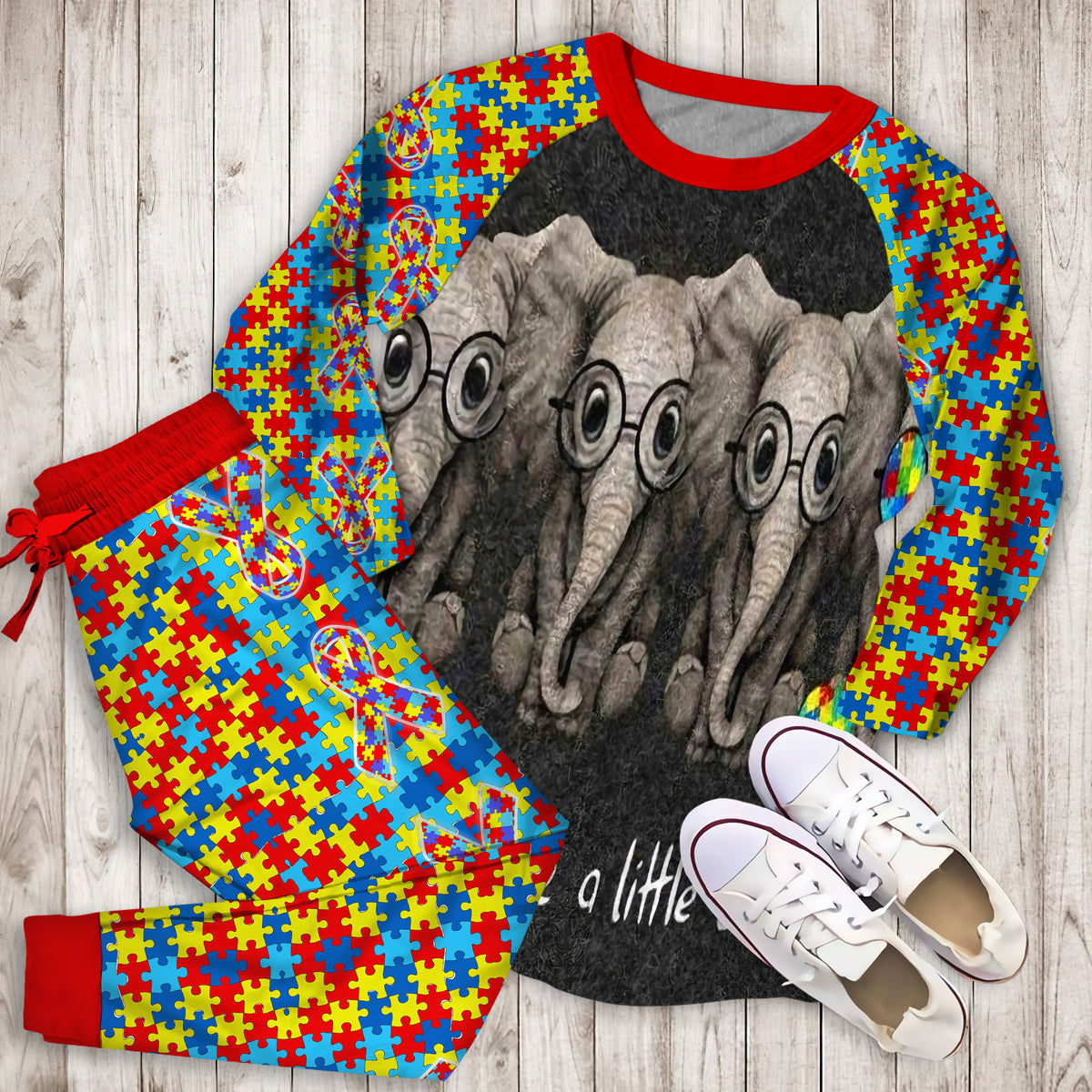 Autism Elephant Pajama Set | Pajamas | Cotton Sleepwear Sets | Soft Long Sleeve Pjs | Raglan Shirt and Pants Set