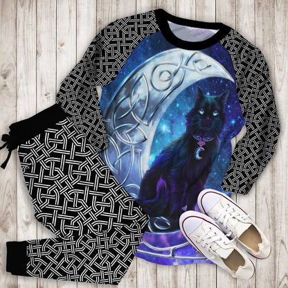 Celtic Moon Cat Pajama Set | Pajamas | Cotton Sleepwear Sets | Soft Long Sleeve Pjs | Raglan Shirt and Pants Set