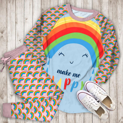 Rainbow Cloud Happy Pajama Set |Sleepwear Pjs Sets | Raglan Shirt Pants Set