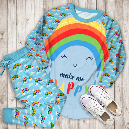 Rainbow Cloud Happy Pajama Set |Sleepwear Pjs Sets | Raglan Shirt Pants Set