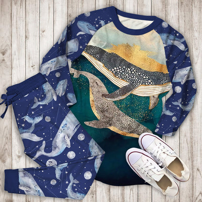 Whale Sky Pajama Set |Sleepwear Pjs Sets | Raglan Shirt Pants Set