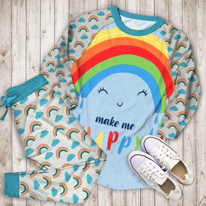 Rainbow Cloud Happy Pajama Set |Sleepwear Pjs Sets | Raglan Shirt Pants Set