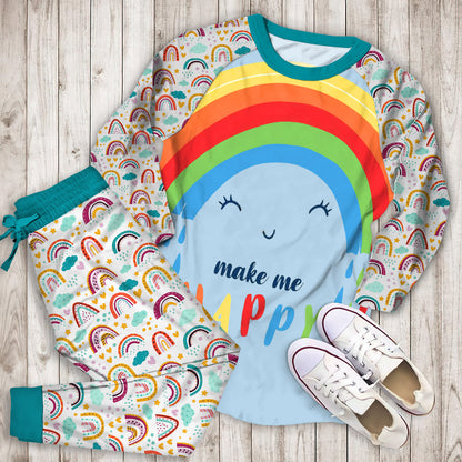 Rainbow Cloud Happy Pajama Set |Sleepwear Pjs Sets | Raglan Shirt Pants Set