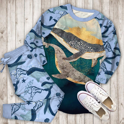 Whale Sky Pajama Set |Sleepwear Pjs Sets | Raglan Shirt Pants Set