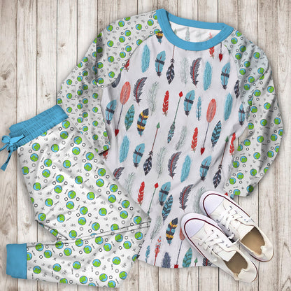 White Blue Earth Bright Pajama Set | Pajamas | Cotton Sleepwear Sets | Soft Long Sleeve Pjs | Raglan Shirt and Pants Set